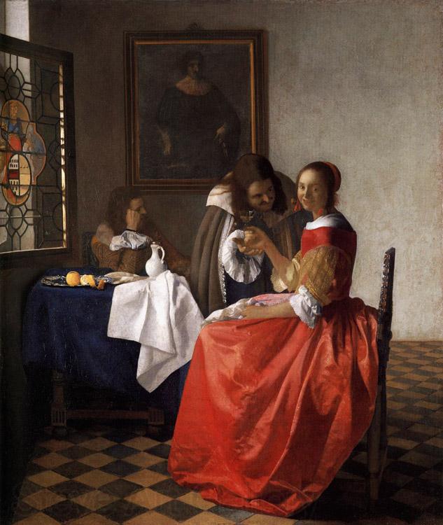 VERMEER VAN DELFT, Jan A Lady and Two Gentlemen t Spain oil painting art